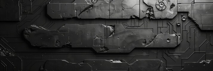 grunge dark metal background 3d gray, abstract metallic computer motherboard, computer network.
