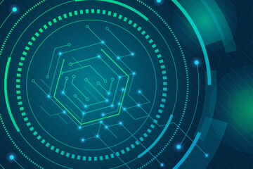 Poster - Abstract background. Tech data connect, blue line innovate system of internet network, future of business. Horizontal banner design. Green glowing backdrop, digital texture. Vector concept