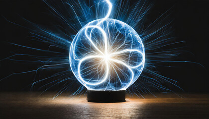 Wall Mural - blue abstract ball shaped orb with electric energy. electrical power.