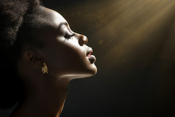 Canvas Print - Generated AI profile portrait of gorgeous afro woman isolated on dark background