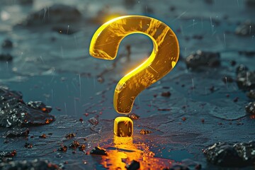 Aufkleber - Golden question mark symbol on a wet surface, suitable for educational or business concepts