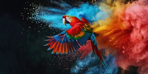 Poster - A vibrant parrot soaring through the sky. Suitable for various projects