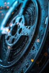 Poster - Detailed shot of a car wheel with water droplets, perfect for automotive industry use