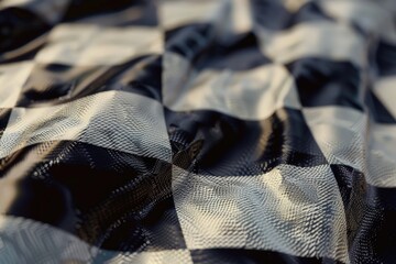 Poster - Detailed close up of a black and white checkered fabric, perfect for backgrounds or textures
