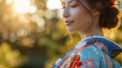 Wall Mural - A woman wearing a flower in her hair, suitable for beauty and fashion themes