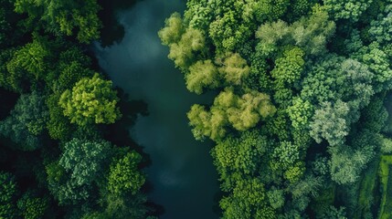 Wall Mural - Scenic view of river in lush forest, ideal for nature themes