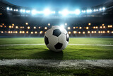 Fototapeta Sport - Close ups of football on the illuminated field. AI technology generated image