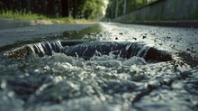A Small Stream Of Water Flowing From A Drain. Suitable For Illustrating Drainage Systems