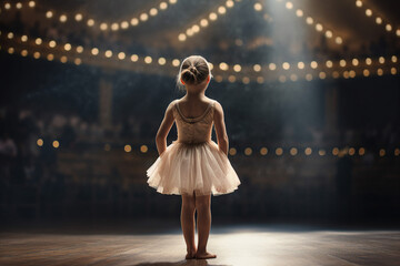 Sticker - A beautiful talented girl ballerina goes on the big stage rear view photo made with AI generative