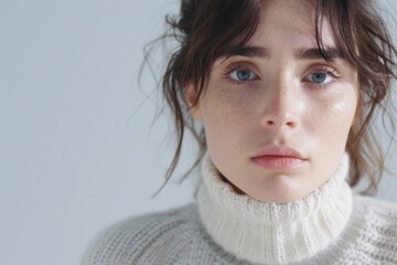 Aufkleber - Close up of a person wearing a turtle neck sweater, suitable for fashion or winter clothing concepts