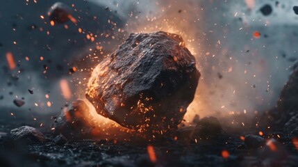 Poster - A large rock exploding in mid-air, suitable for science fiction or action themes
