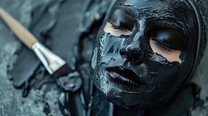 Poster - Close up of a person with black paint on their face. Suitable for makeup or Halloween concepts
