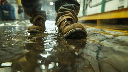 Poster - A person standing in a puddle of water, suitable for various concepts and projects