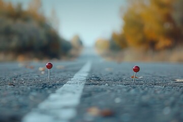 Poster - Two pins on a road, can be used as a concept of direction or decision making