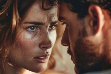 Poster - A man and a woman looking at each other. Suitable for relationship concepts