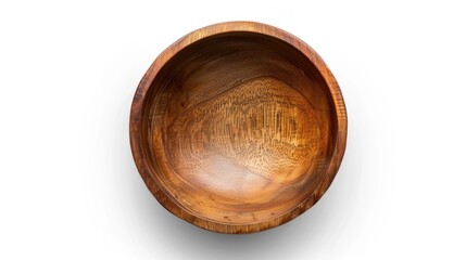 Poster - Wooden bowl on a white surface, suitable for food and kitchen concepts