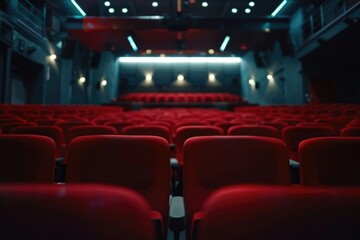 Poster - A picture of an empty theater with red seats. Ideal for illustrating concepts of performance spaces