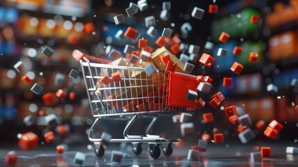 Canvas Print - A shopping cart filled with various boxes and cubes. Perfect for business and retail concepts