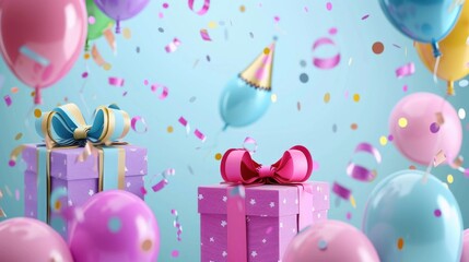 Aufkleber - Colorful balloons and gift boxes floating in the air. Perfect for celebrations and parties