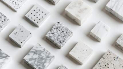 Poster - A collection of marble blocks on a table, suitable for architectural or design concepts