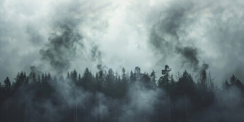 Poster - Misty forest landscape, perfect for nature backgrounds