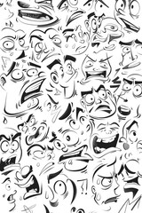 Poster - A group of various cartoon faces in black and white. Suitable for graphic design projects