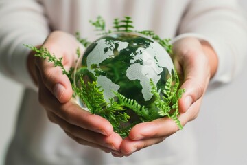 Aufkleber - Person holding a glass globe, suitable for global concepts and environmental themes