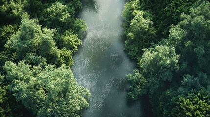 Poster - Serene river flowing through vibrant forest, perfect for nature themes