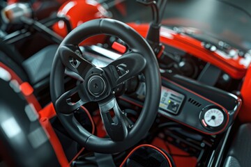 Poster - Detailed view of a car steering wheel, suitable for automotive concepts