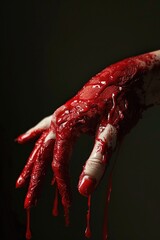 Fototapeta a gruesome image of a bloody hand with blood dripping from it. suitable for horror and halloween themed projects