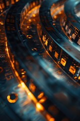 Poster - Close up view of illuminated train track, suitable for transportation themes