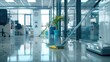 A cleaning mop on the floor in a clean office. Suitable for cleaning service concepts
