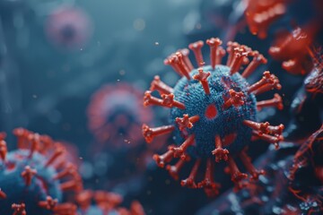 Poster - Image of red and blue corona cells, suitable for medical and scientific concepts