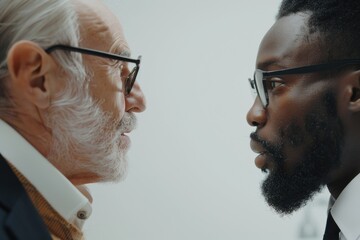 Poster - Two men in suits standing face to face. Suitable for business concepts