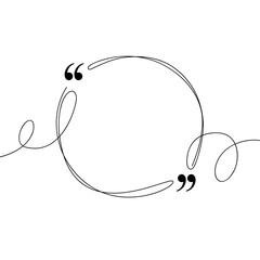 Poster - Quote frame.  Speech bubble line art. Continuous black lines with quotation marks. Hand drawn sketch outline. Vector illustration.