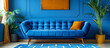 modern living room with blu sofa and blu wall