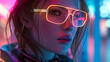 Image features a partial view of a person with dynamic neon lighting, emphasizing a cyberpunk ethos