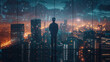 © Thitiporn - Man Contemplating Night Cityscape from High-rise Building