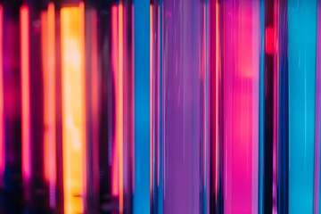 Sticker - Vibrant neon lights creating abstract backdrop - An artistic interpretation of light with vibrant neon colors in a vertical streak pattern, giving a feeling of motion and energy