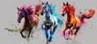Majestic Horses in Motion: A colorful and dynamic image of three galloping horses with vibrant artistic paint splatters