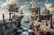 © Lazy_Bear - Surreal landscape with castle and chess pieces. Tactics and strategy in Middle Ages