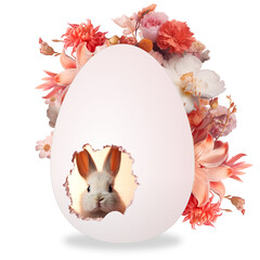 Wall Mural - Easter bunny in an egg. Spring flowers