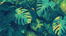 View Of Ornamental Green Leaves, Taro Leaves, Monstera In One Place