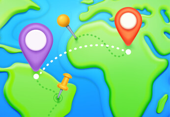 Wall Mural - earth map with navigation points in 3d design. modern world and cartography background, sea and ocea