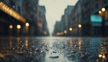 rainy day in the city, rainy day scene, empty street, rain drops on the ground