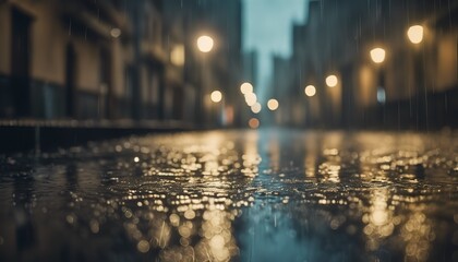 rainy day in the city, rainy day scene, empty street, rain drops on the ground