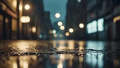 rainy day in the city, rainy day scene, empty street, rain drops on the ground