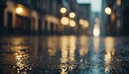 rainy day in the city, rainy day scene, empty street, rain drops on the ground