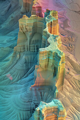 Poster - Surreal colorful landscape inspired by Grand Canyon. Rock texture, rock formations. Abstract colorful background image. Created with Generative AI technology