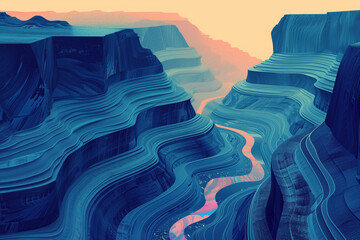 Poster - Surreal colorful landscape inspired by Grand Canyon. Rock texture, rock formations. Abstract colorful background image. Created with Generative AI technology